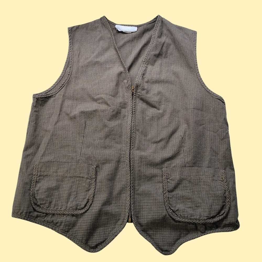 Airport Vintage Safari Vest Micro Houndstooth Brown Men Medium Utility Gilet 70s
